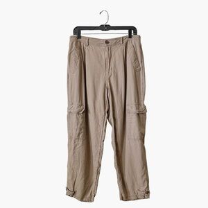 A New Day Khaki Linen Blend Pants Women's Sz 12 Wide Leg Ankle Tapered Easy Care